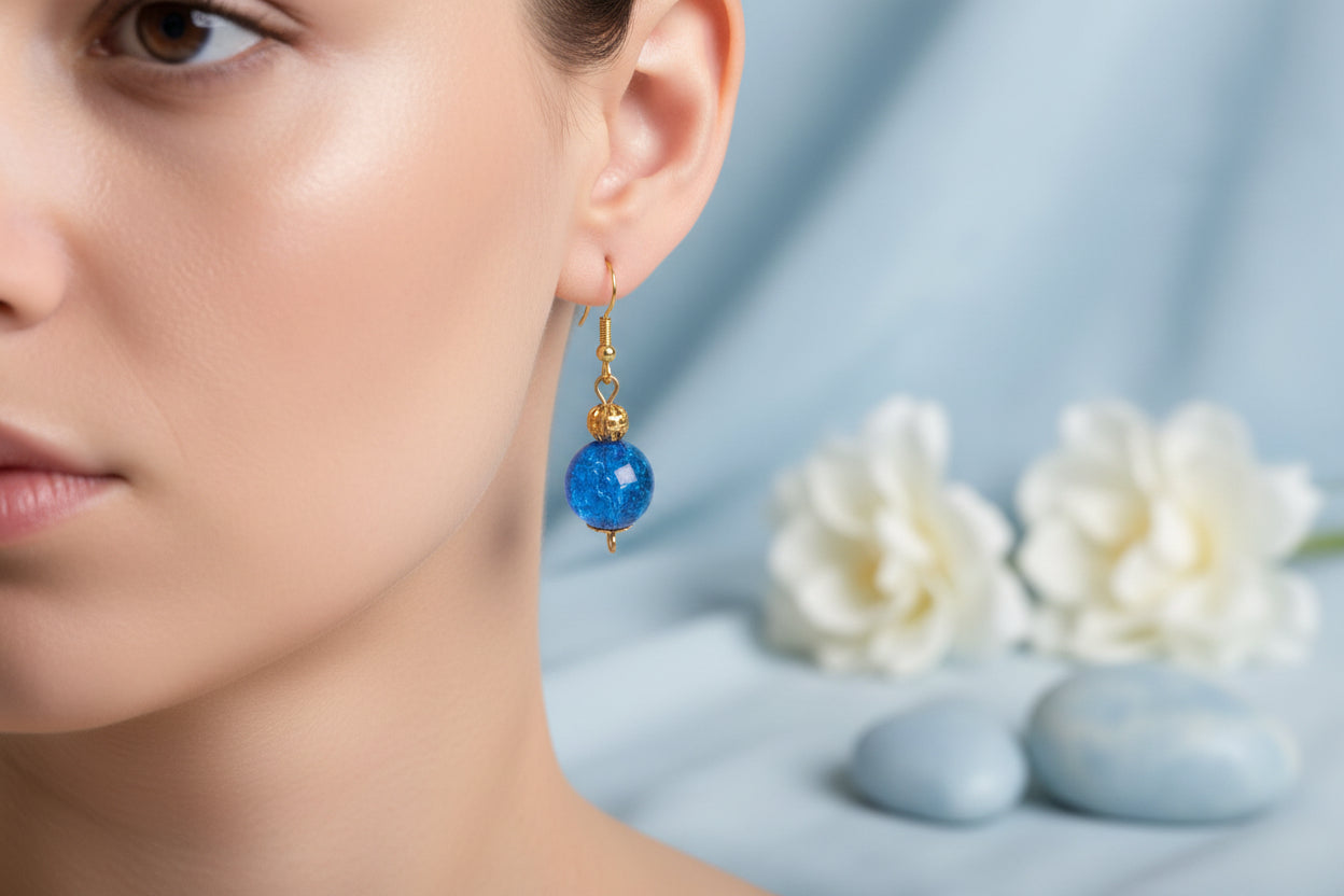 Bead Earring Blue and Gold