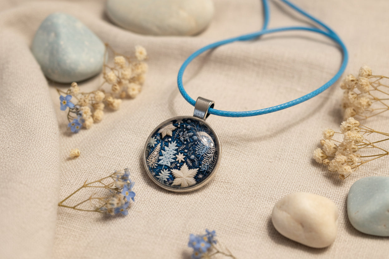 Cabochon Necklace Blue Christmas Star