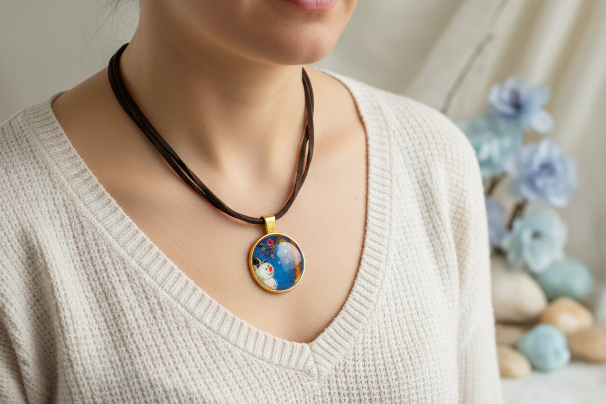 Cabochon Necklace with Snowman