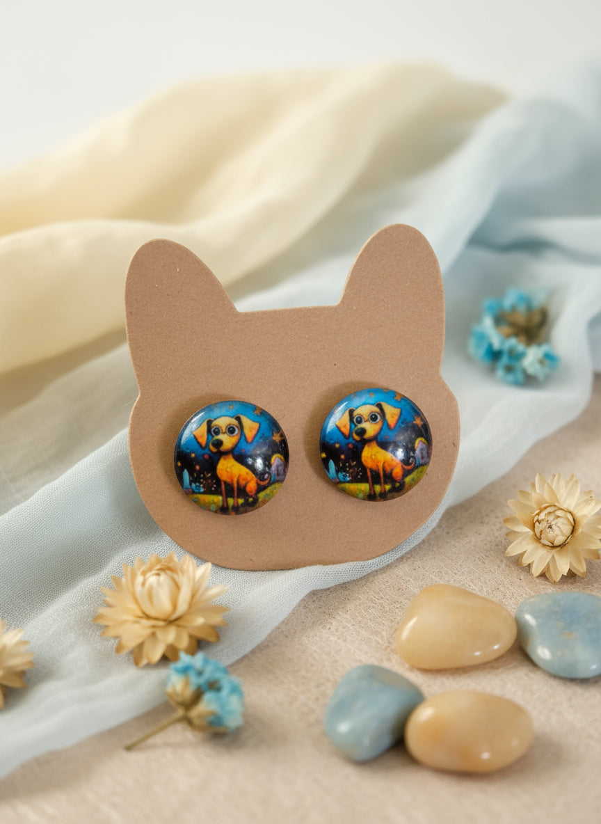 Cabochon Earring with Dog
