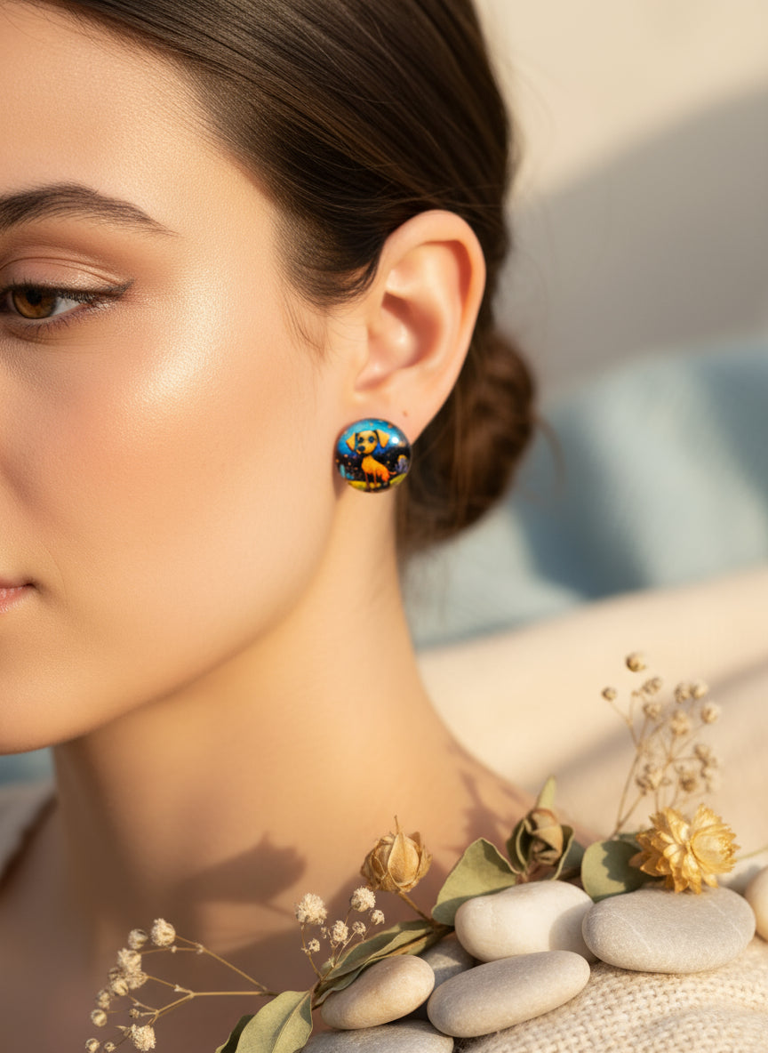 Cabochon Earring with Dog