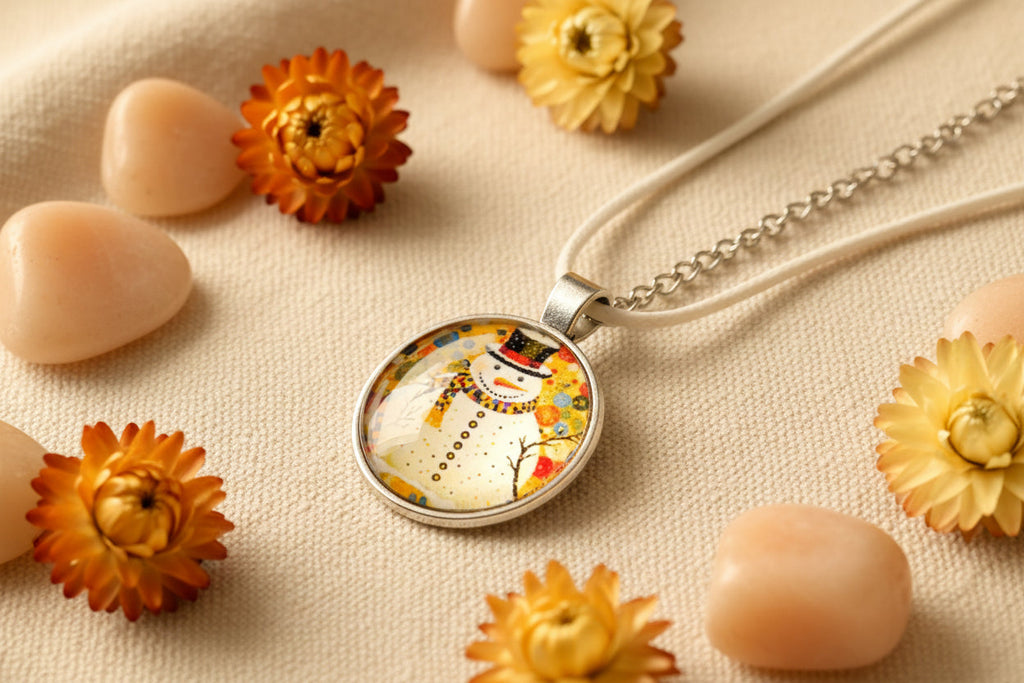 Cabochon Necklace with Snowman