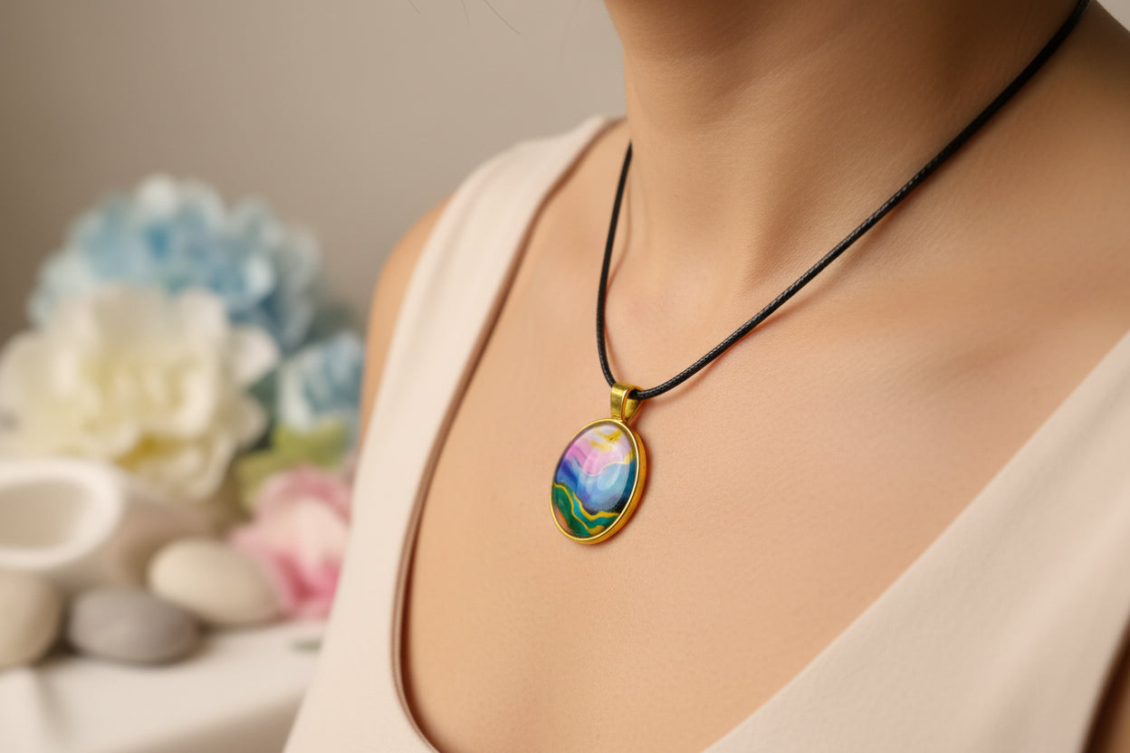 Cabochon Necklace Colorwul Waves