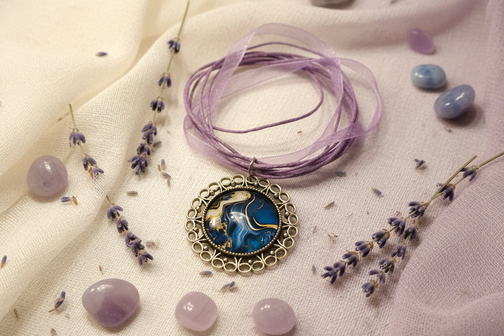 Cabochon Necklace Blue Minerals
