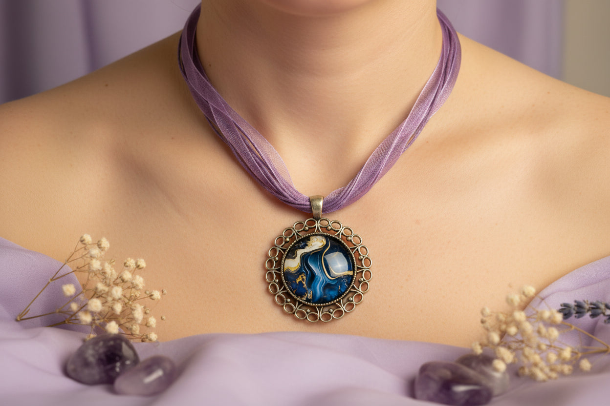 Cabochon Necklace Blue Minerals
