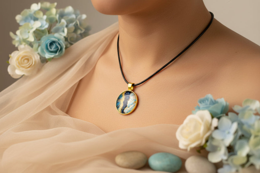Cabochon Necklace Segments of Earth and Water