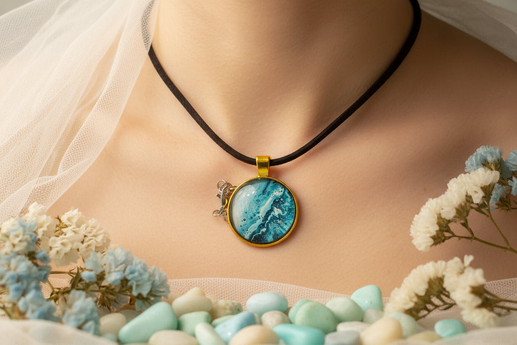 Cabochon Necklace Ocean Waves