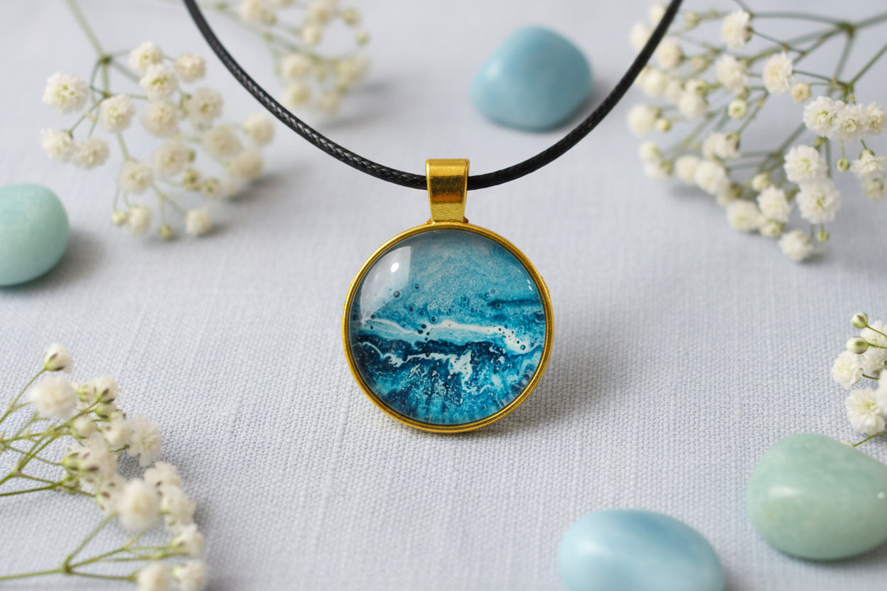 Cabochon Necklace Blue Waves