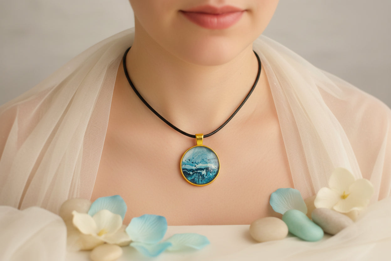 Cabochon Necklace Blue Waves