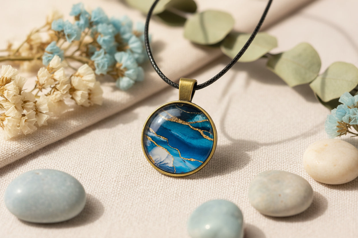 Cabochon Necklace Blue Mineral
