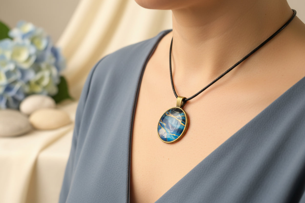 Cabochon Necklace Blue Mineral