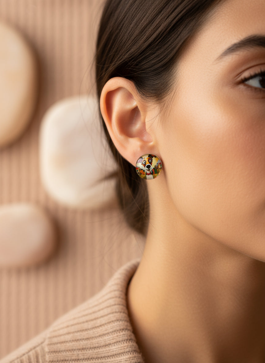 Cabochon Earring with Dog