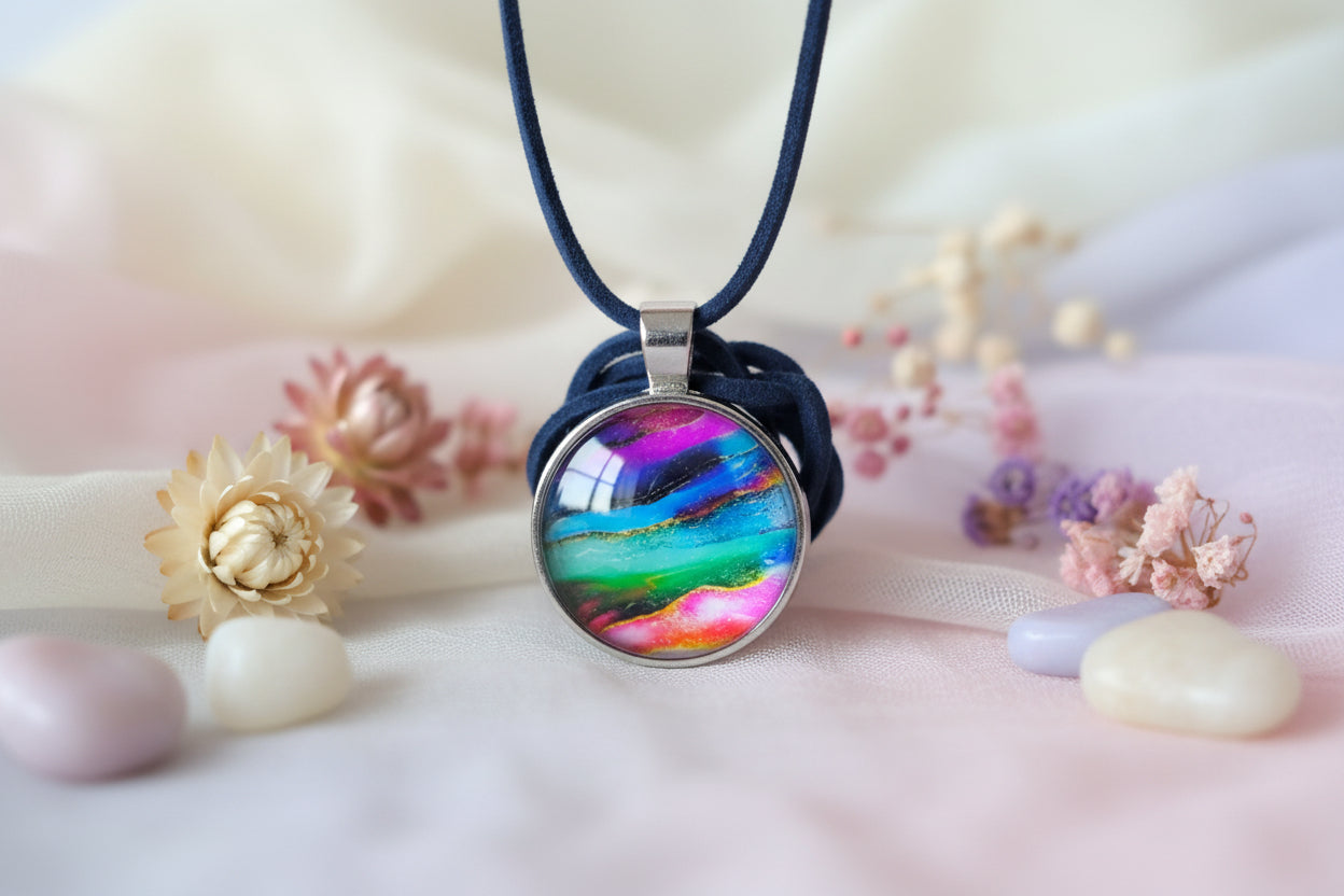 Cabochon Necklace Pink and Turkiz Dreams