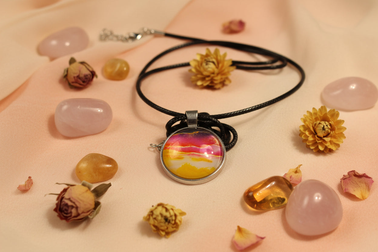 Cabochon Necklace Orange Sunrise
