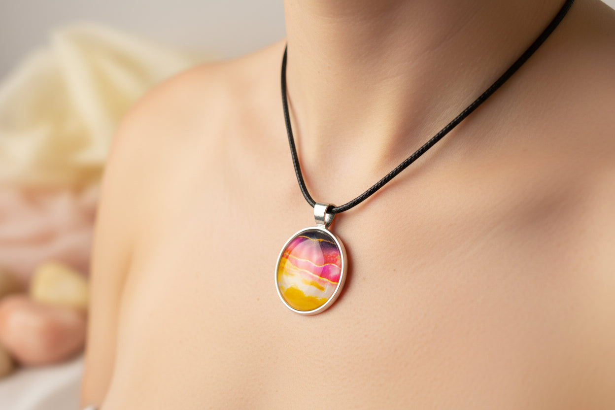 Cabochon Necklace Orange Sunrise
