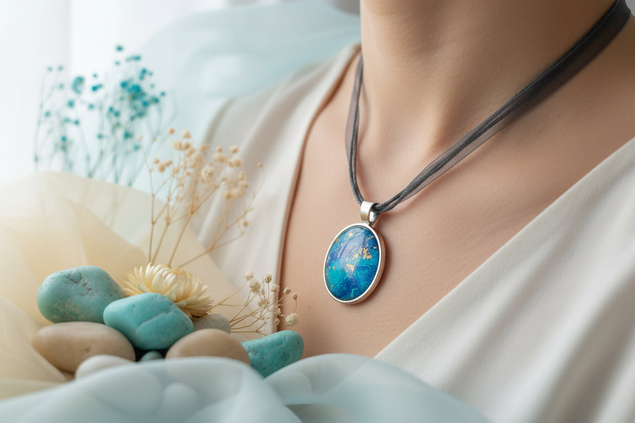 Cabochon Necklace Blue