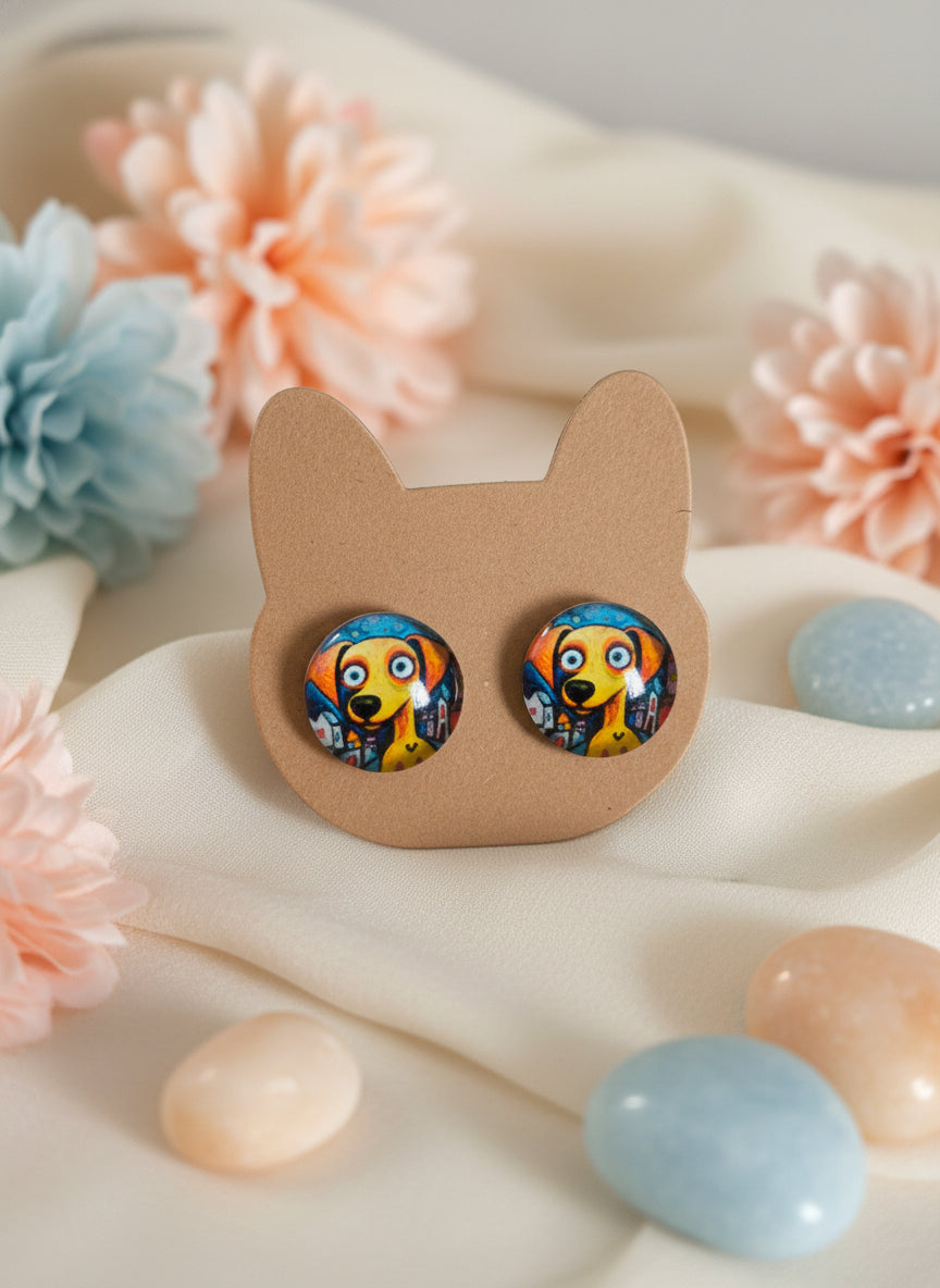 Cabochon Earring with Dog