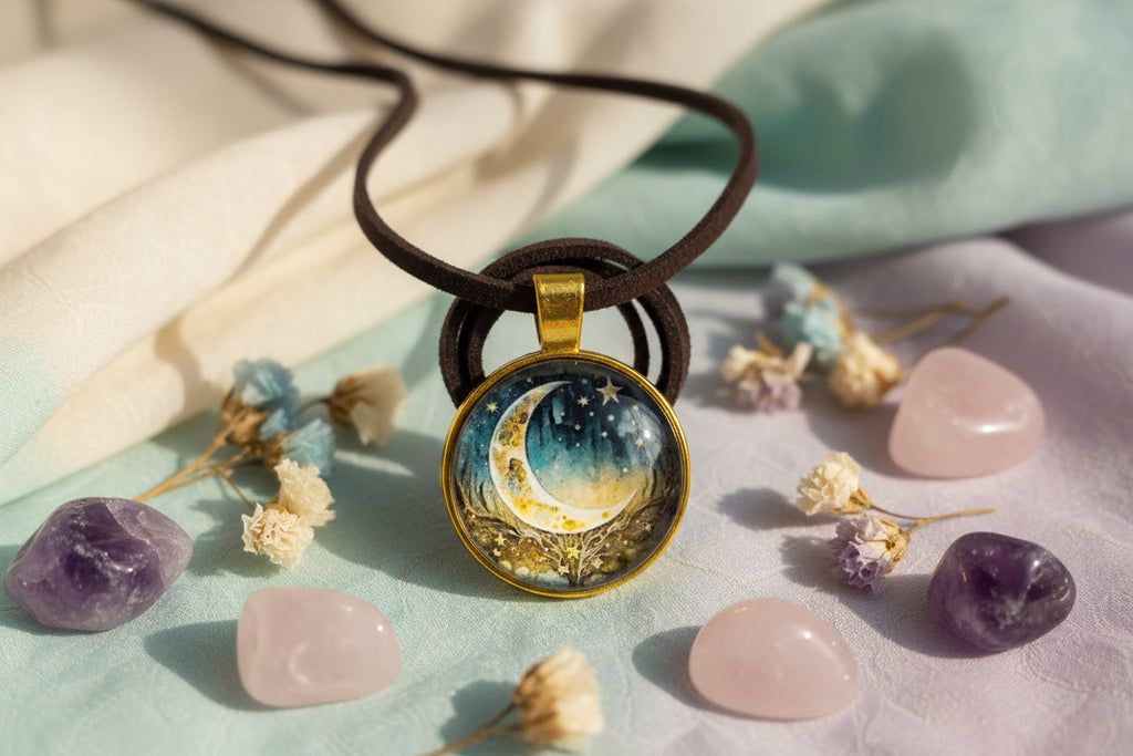 Cabochon Necklace Crescent Moon