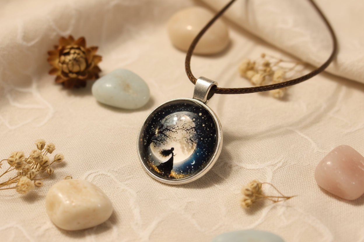 Cabochon Necklace Witchy Moon