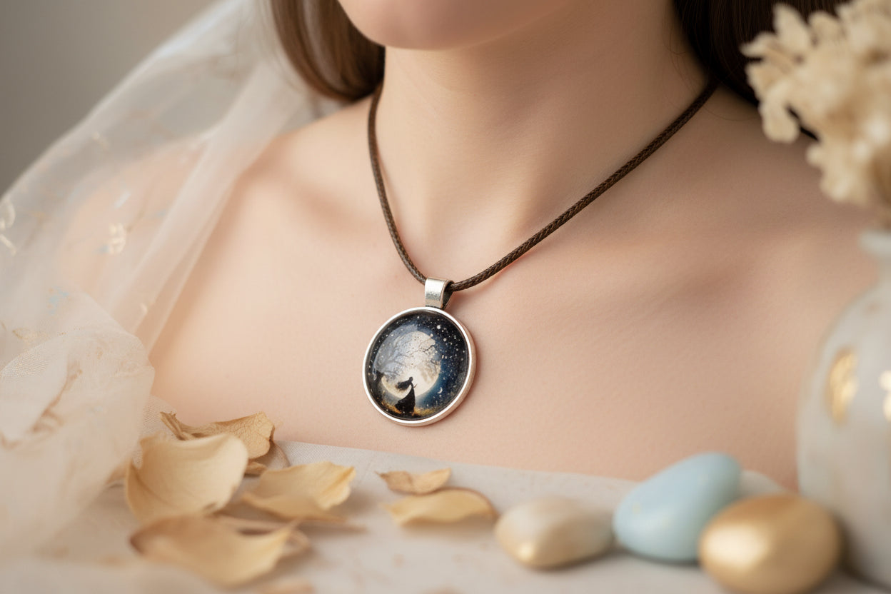 Cabochon Necklace Witchy Moon