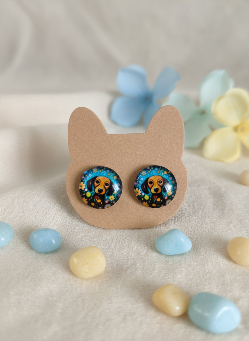 Cabochon Earring with Dog