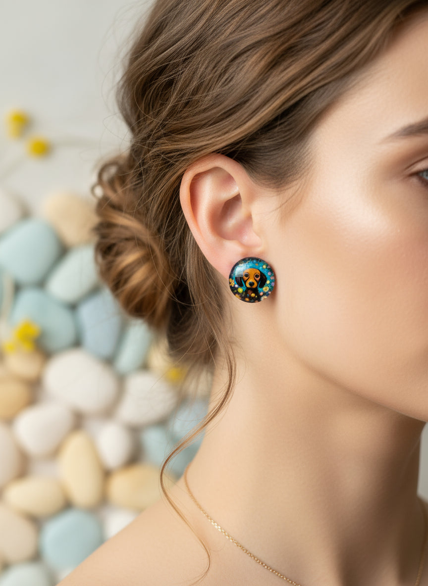 Cabochon Earring with Dog