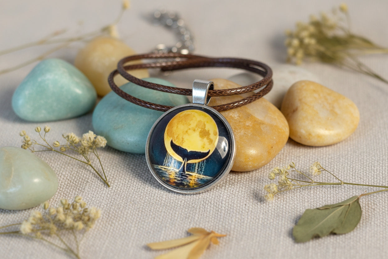 Cabochon Necklace Full Moon Whale
