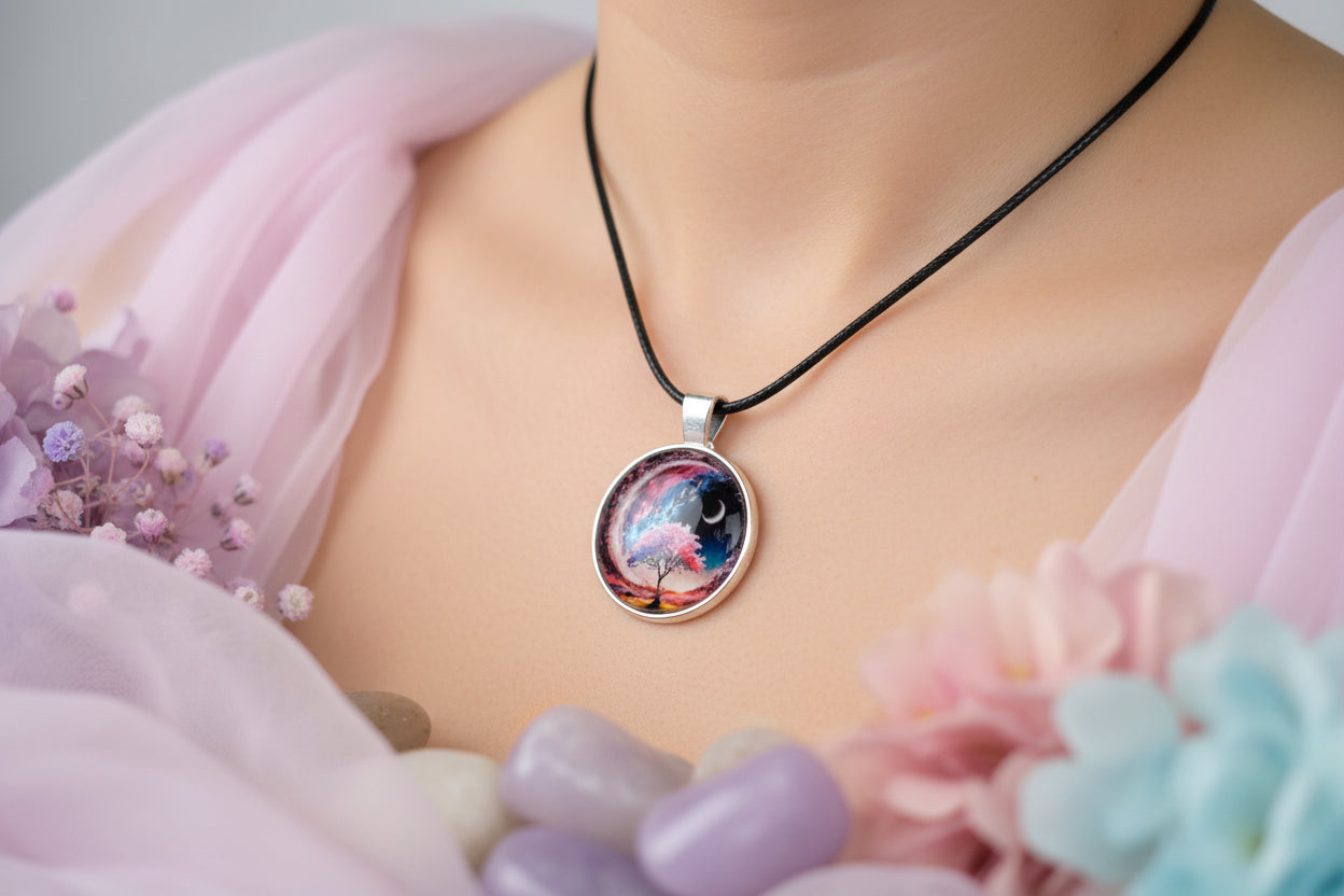 Cabochon Necklace Purple Night