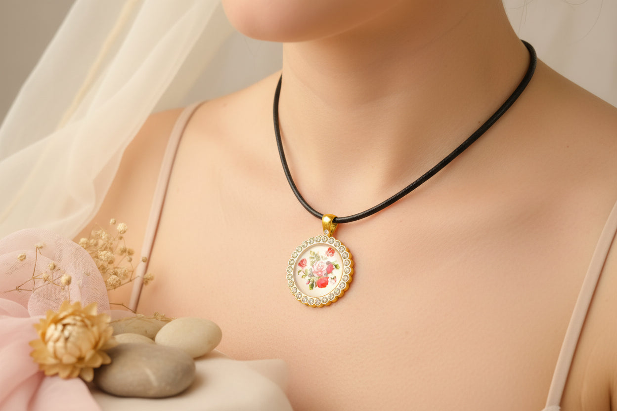 Cabochon Necklace Roses