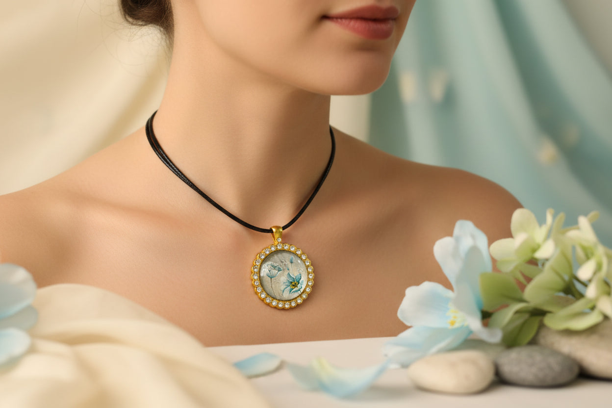 Cabochon Necklace Bluish