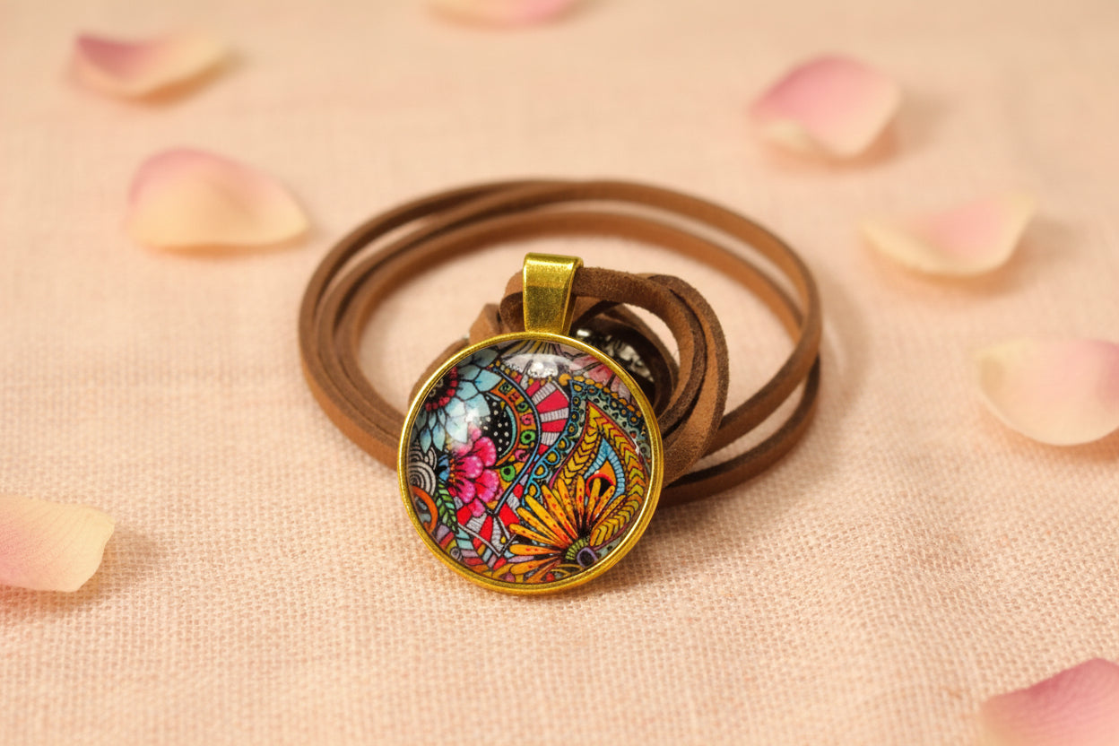 Cabochon Necklace Colorful