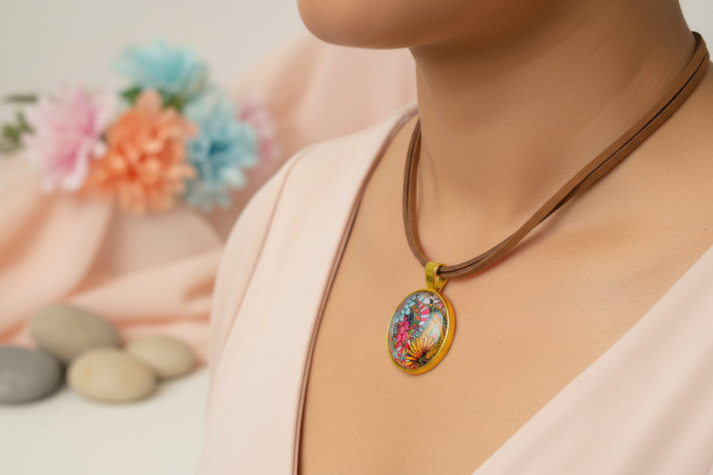 Cabochon Necklace Colorful
