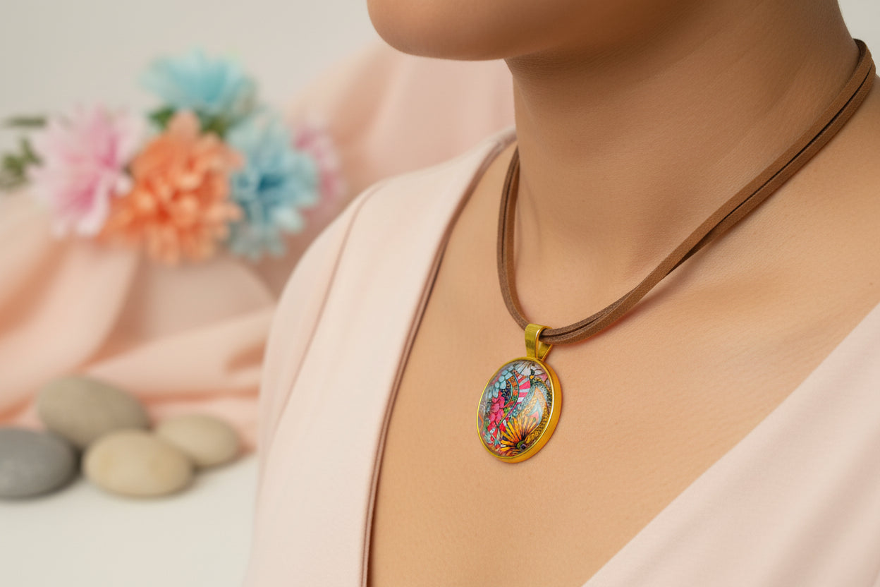 Cabochon Necklace Colorful