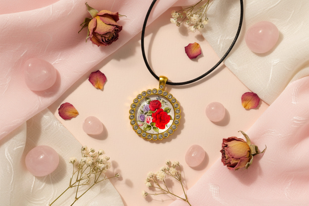 Cabochon Necklace Roses
