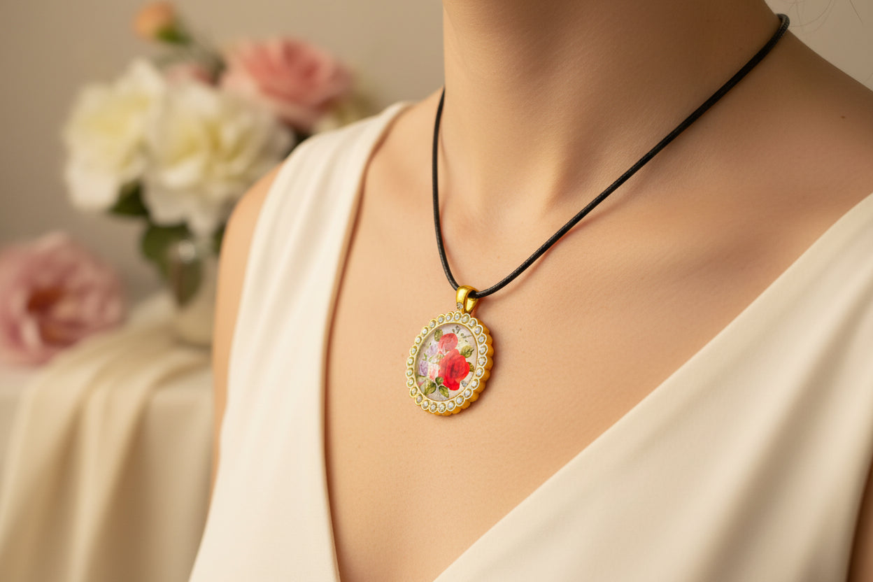 Cabochon Necklace Roses