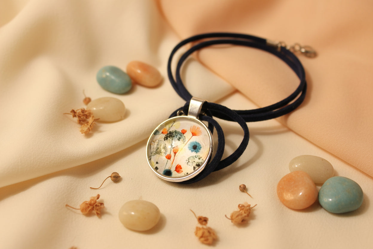 Cabochon Necklace Small Flowers