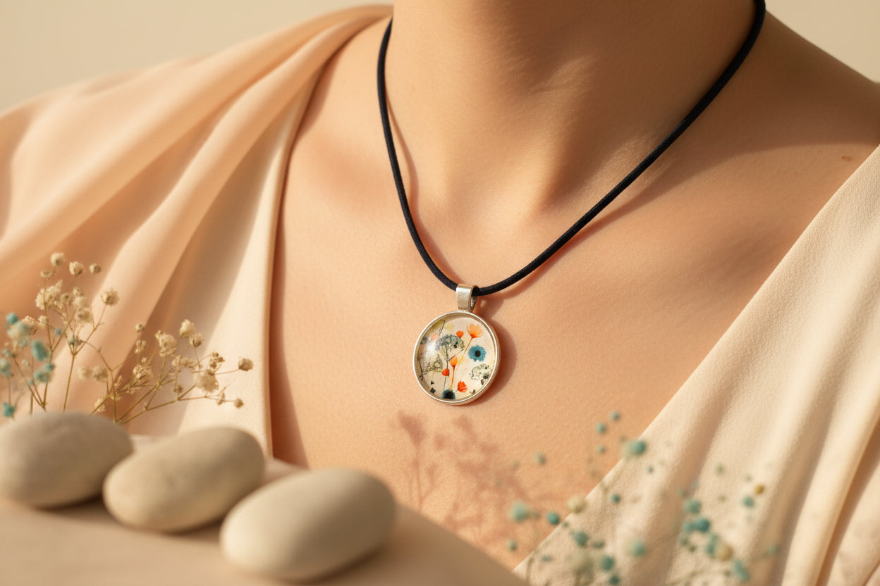 Cabochon Necklace Small Flowers