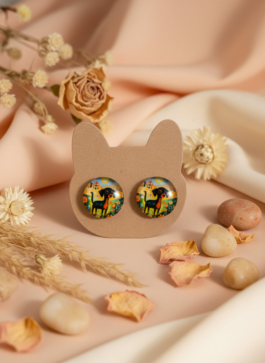Cabochon Earring with Dog