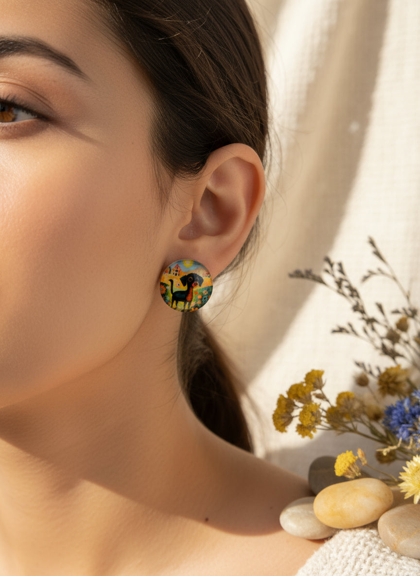 Cabochon Earring with Dog