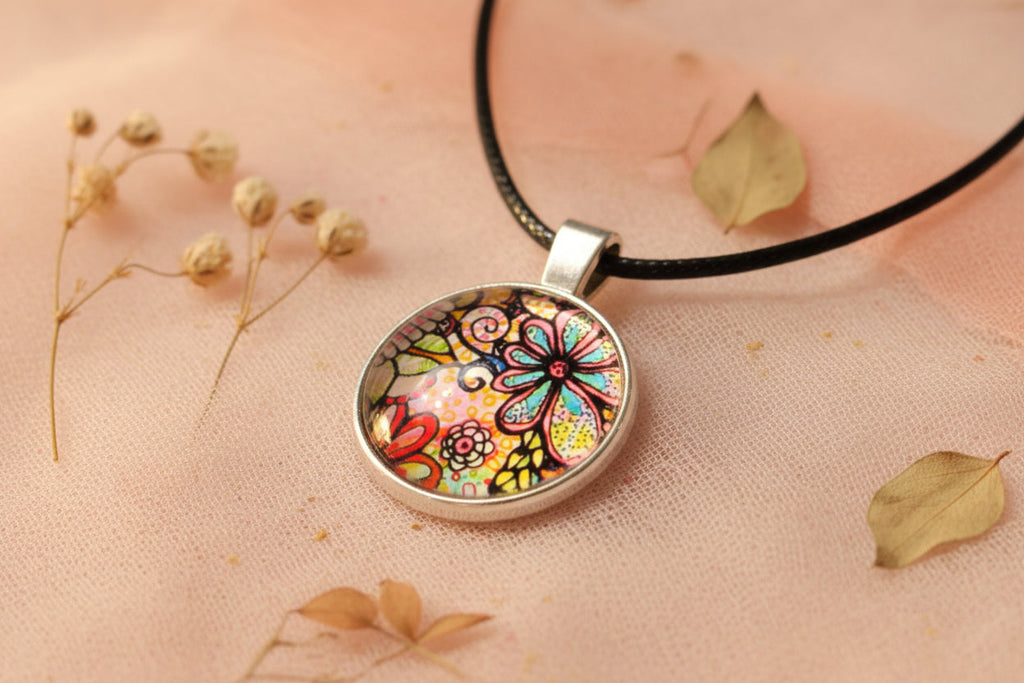 Cabochon Necklace  Flowers