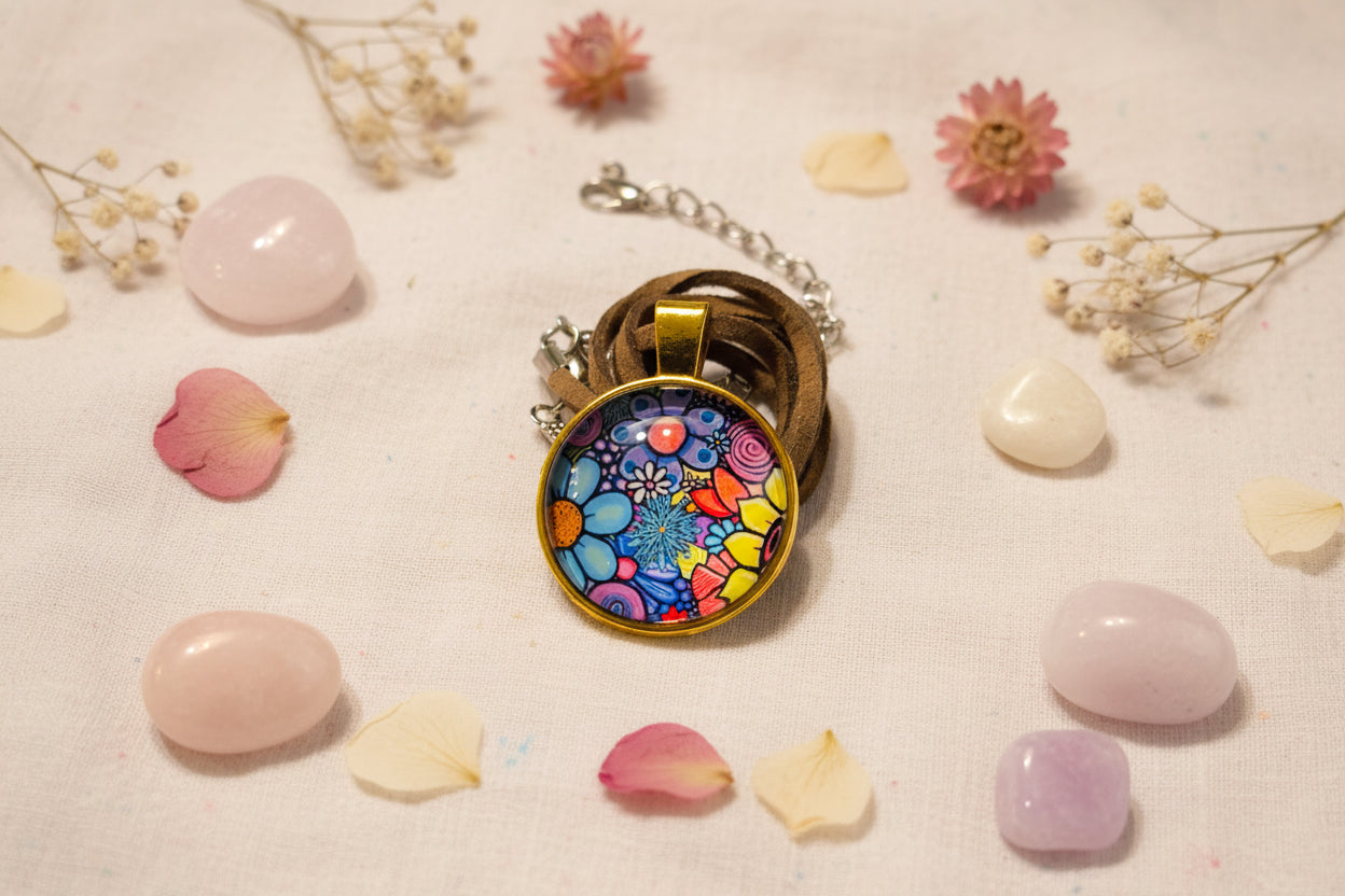 Cabochon Necklace Vivid Flowers