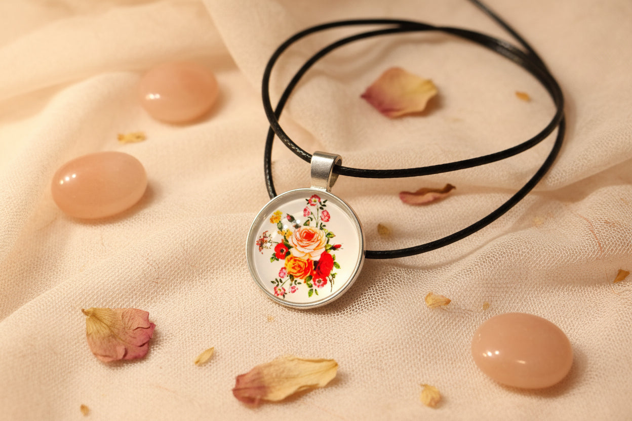 Cabochon Necklace Roses
