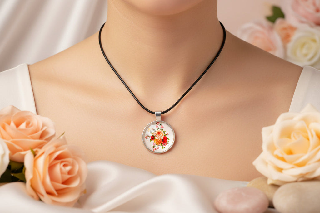 Cabochon Necklace Roses