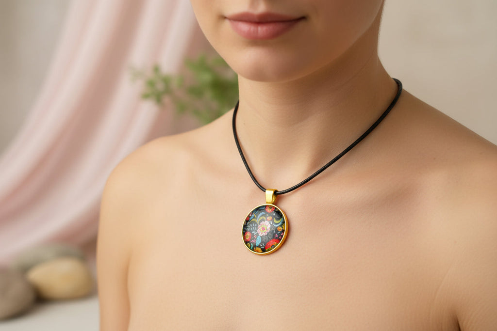 Cabochon Necklace Traditional Flowers