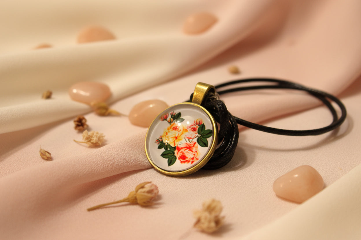 Cabochon Necklace Roses