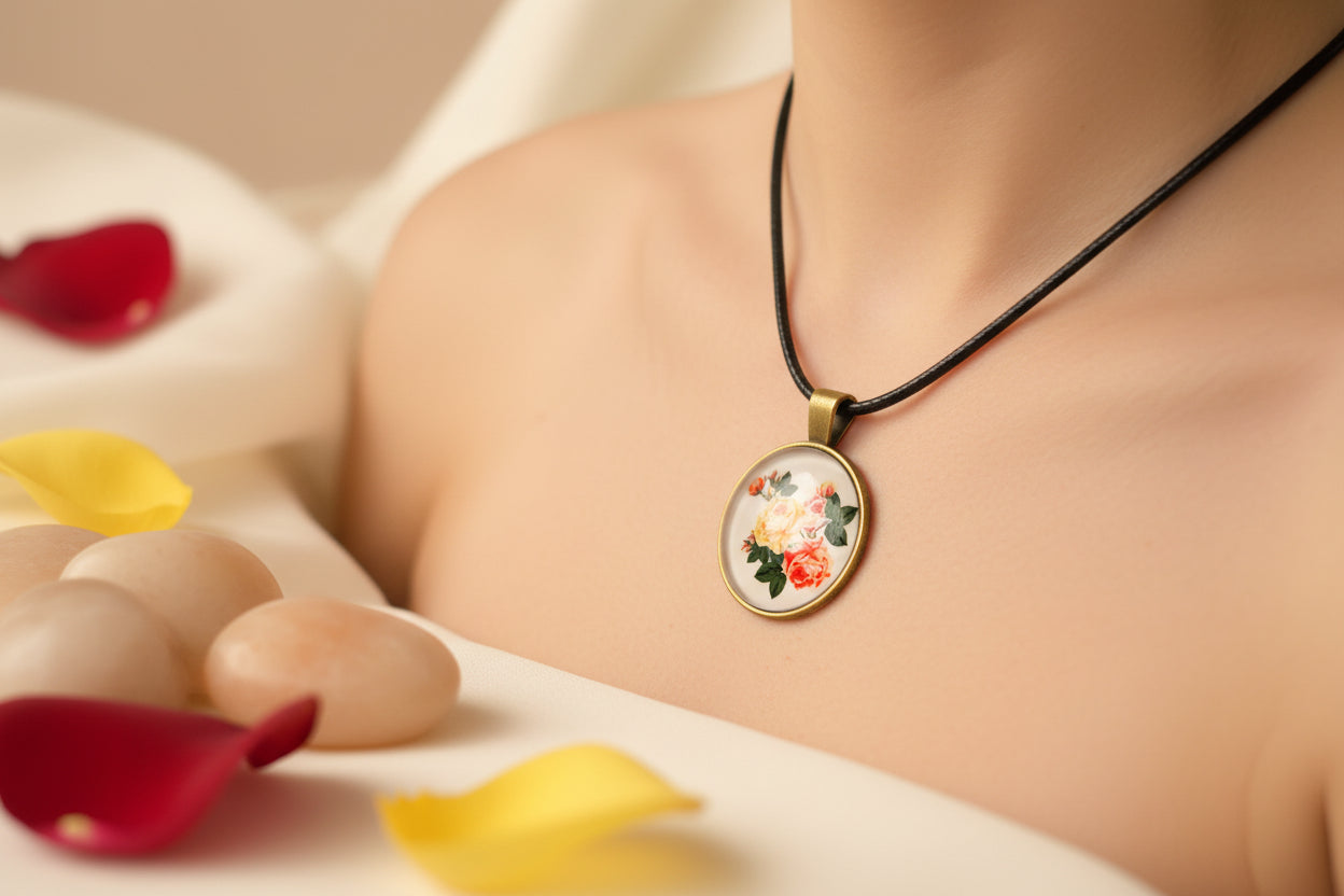 Cabochon Necklace Roses