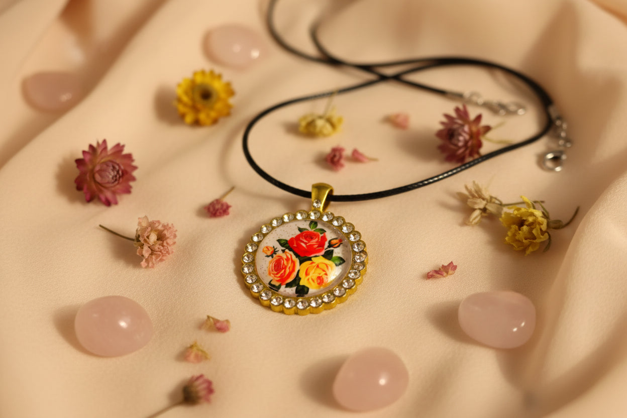 Cabochon Necklace Roses