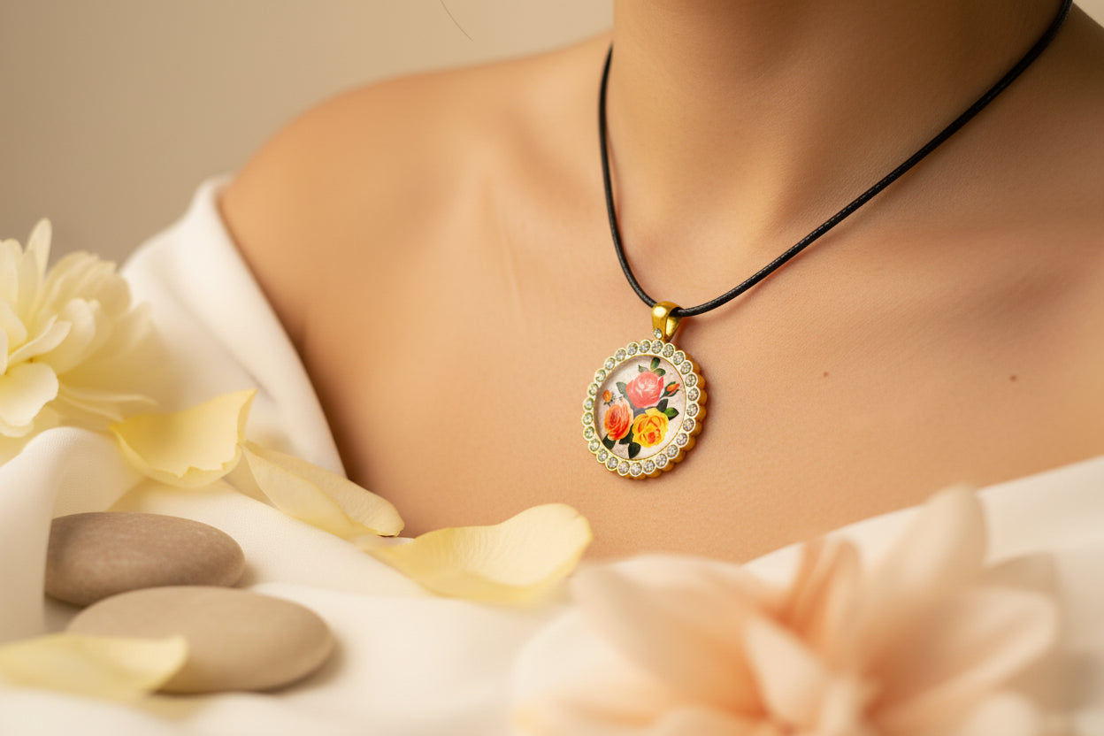 Cabochon Necklace Roses