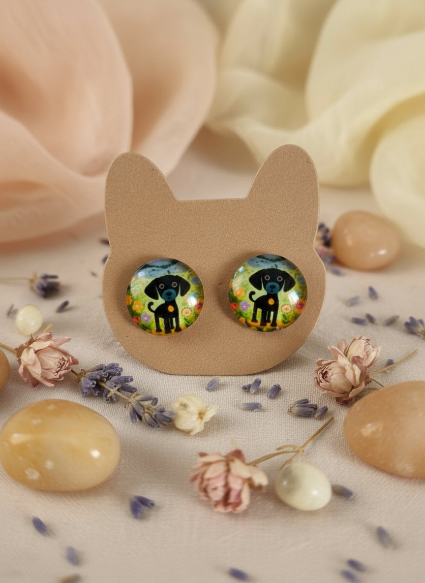 Cabochon Earring with Dog