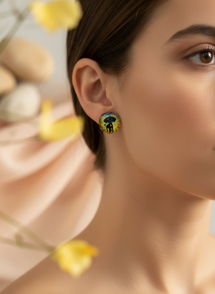 Cabochon Earring with Dog